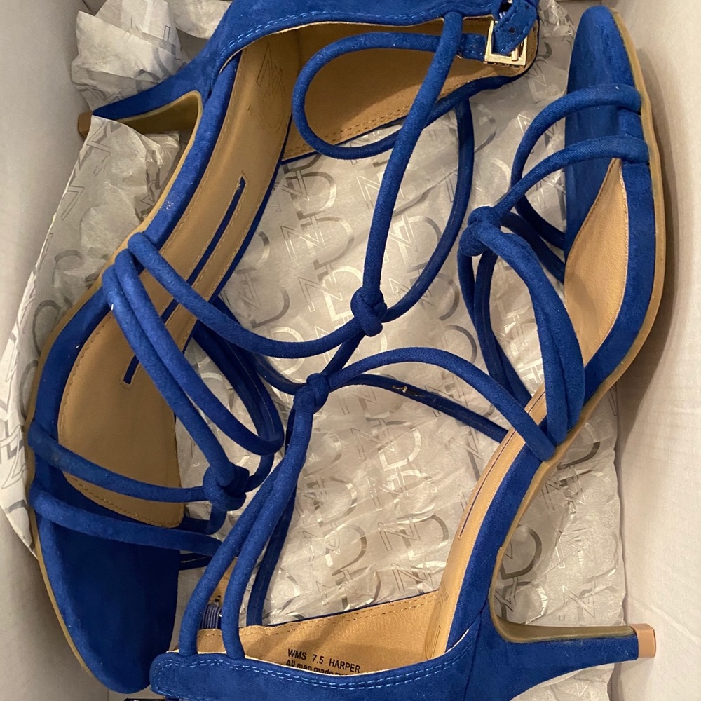 Blue suede strappy heel
